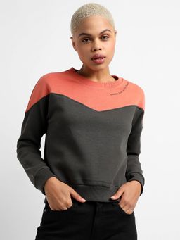 PINACOLADA - Womens Cotton Colorblock Regular Fit Cropped Sweatshirt
