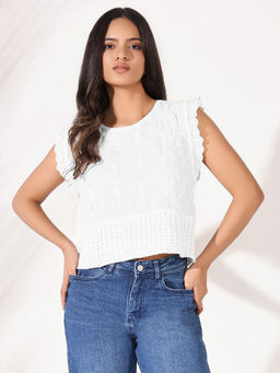 SHOWOFFFF - Womens White Self Design Top