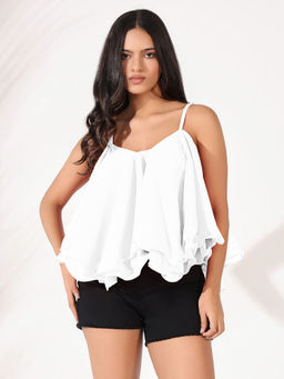 SHOWOFF - Womens White Solid Sleeveless Top