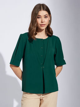 Latin Quarters - Women Green Solid Half Sleeves Round Neck Top