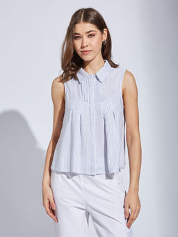 Latin Quarters - Women Blue Striped Sleeveless Casual Top