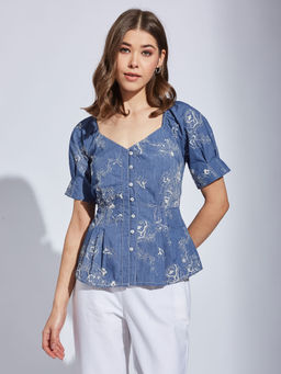 Latin Quarters - Women Blue Embroidery Casual Top