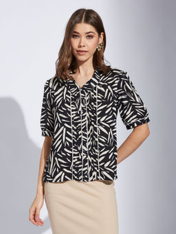 Latin Quarters - Women Black Printed Half Sleeves Casual Shirt