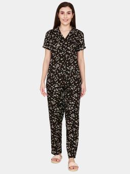 Zivame - Coucou Woven Printed Pyjama Set - Black Floral Print