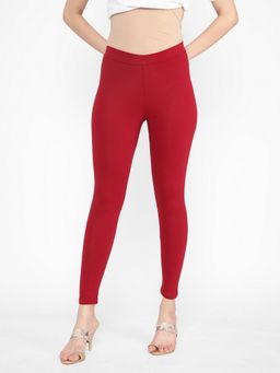 R&B - Red Solid Regular Women Leggings