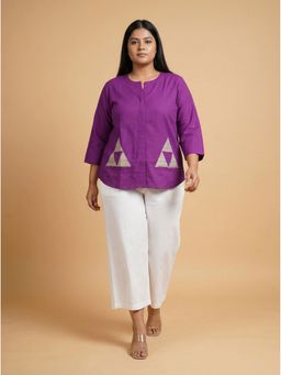 Curvy Lane - Women'S Purple Cotton Patch Work Top