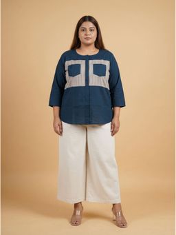 Curvy Lane - Women'S Peacock Blue Pure Cotton Top