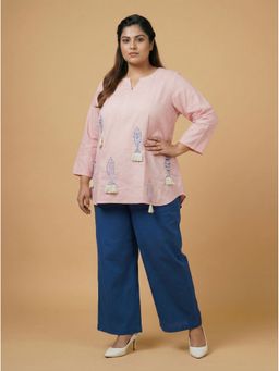 Curvy Lane - Women'S Cotton Pink Handpainted Top