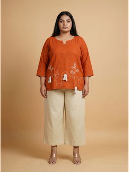 Curvy Lane - Women'S Rust Cotton Casual Plus Top