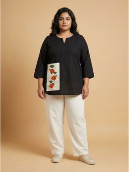 Curvy Lane - Women'S Cotton Black Casual Top