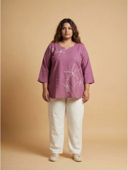 Curvy Lane - Women'S Rouge Pink Cotton Top