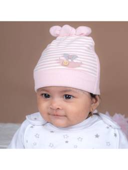 Baby Moo - Striped All Season Stretchable Hosiery Warm 3D Beanie Cap - Pink