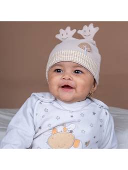 Baby Moo - Antler All Season Stretchable Hosiery Warm 3D Beanie Cap - Grey