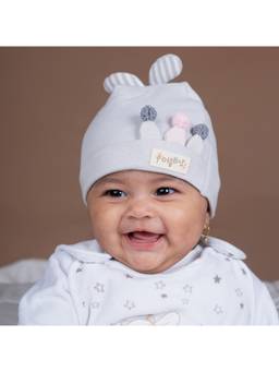 Baby Moo - Bouncing Bunny All Season Stretchable Hosiery Warm 3D Beanie Cap - Grey