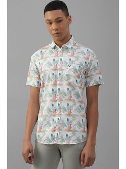 Allen Solly - Men White Custom Fit Print Half Sleeves Casual Shirt