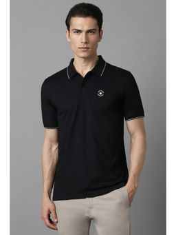 Louis Philippe - Men Black Solid Collar Neck Polo T-Shirt