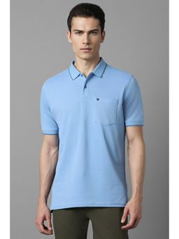 Louis Philippe - Men Blue Solid Collar Neck Polo T-Shirt