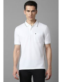 Louis Philippe - Men White Solid Collar Neck Polo T-Shirt