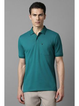 Louis Philippe - Men Green Solid Collar Neck Polo T-Shirt