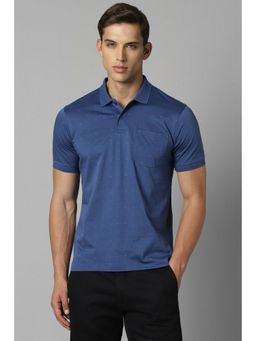 Louis Philippe - Men Blue Print Collar Neck Polo T-Shirt