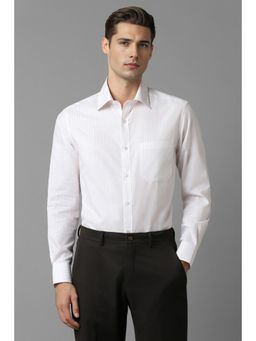 Louis Philippe - Men White Classic Fit Stripe Full Sleeves Formal Shirt