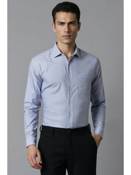 Louis Philippe - Men Blue Slim Fit Textured Full Sleeves Formal Shirt