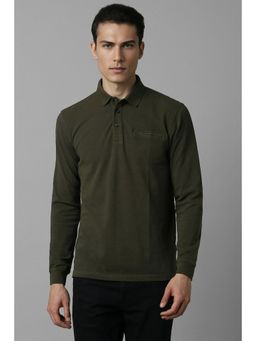 Louis Philippe - Men Green Solid Collar Neck Polo T-Shirt