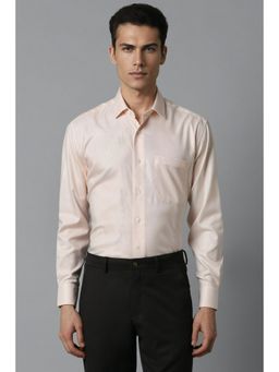 Louis Philippe - Men Peach Classic Fit Textured Full Sleeves Formal Shirt