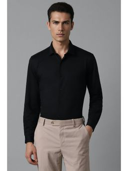 Louis Philippe - Men Black Super Slim Fit Solid Full Sleeves Casual Shirt