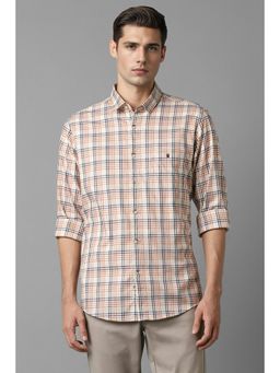 Louis Philippe - Men Beige Slim Fit Checks Full Sleeves Casual Shirt