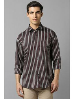 Louis Philippe - Men Maroon Slim Fit Stripe Full Sleeves Casual Shirt