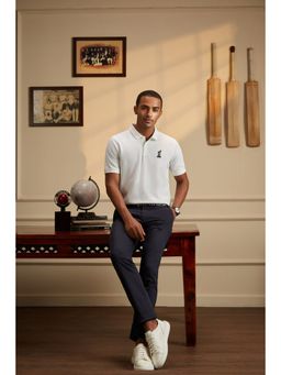 Peter England - Men White Solid Collar Neck Polo T-Shirt