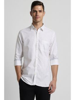 Peter England - Men White Slim Fit Print Full Sleeves Casual Shirt
