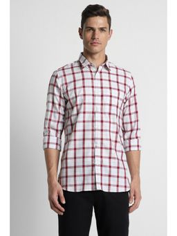 Peter England - Men Red Slim Fit Checks Full Sleeves Casual Shirt