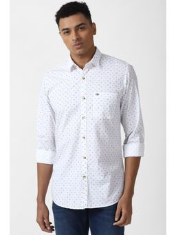 Peter England - Men White Slim Fit Print Full Sleeves Casual Shirt