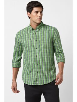 Peter England - Men Green Slim Fit Checks Full Sleeves Casual Shirt