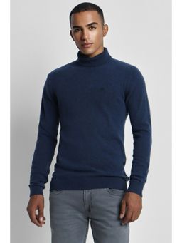 Peter England - Men Navy Solid Turtle Neck Sweater