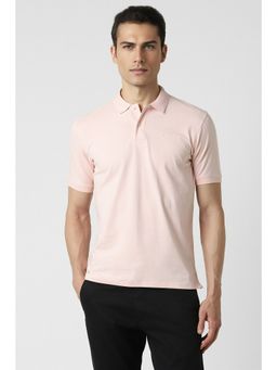 Peter England - Men Pink Solid Collar Neck Polo T-Shirt