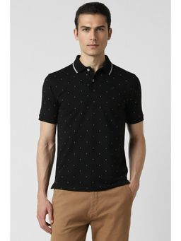 Peter England - Men Black Print Collar Neck Polo T-Shirt