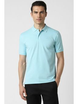 Peter England - Men Blue Solid Collar Neck Polo T-Shirt