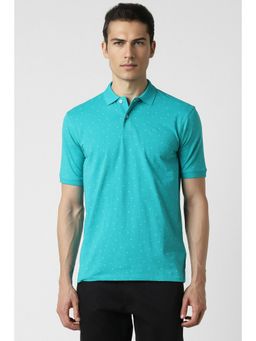 Peter England - Men Blue Print Collar Neck Polo T-Shirt