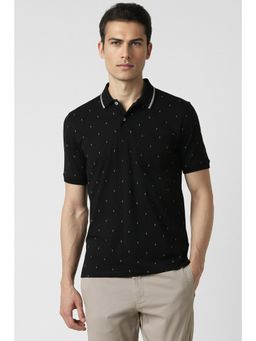 Peter England - Men Black Print Collar Neck Polo T-Shirt