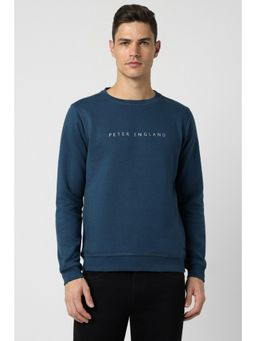 Peter England - Men Blue Solid Crew Neck Sweatshirt