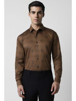 Van Heusen - Men Brown Slim Fit Print Full Sleeves Party Shirt