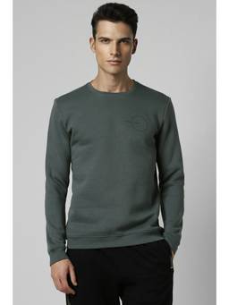 Van Heusen - Men Olive Solid Crew Neck Sweatshirt