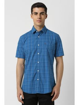 Van Heusen - Men Blue Slim Fit Checks Half Sleeves Casual Shirt