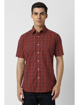 Van Heusen - Men Maroon Slim Fit Checks Half Sleeves Casual Shirt