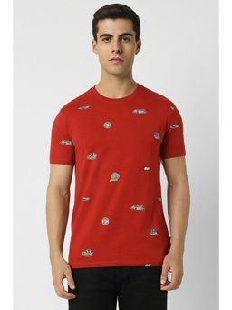Van Heusen - Men Red Print Crew Neck T-Shirt