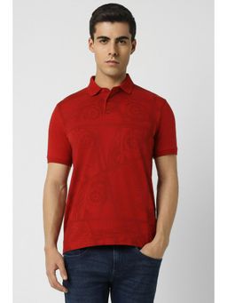 Van Heusen - Men Red Print Collar Neck Polo T-Shirt