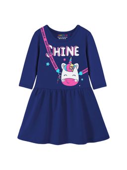 Trampoline - Navy Blue Printed A-Line Dress